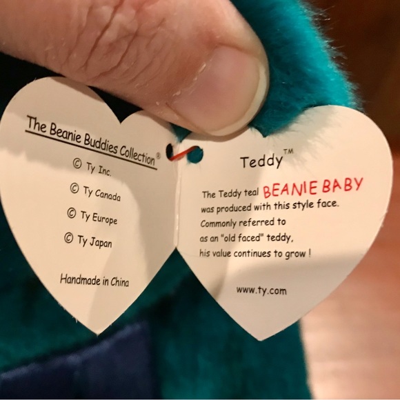 Rare Vintage Old Faced TY Teal Teddy Beanie Buddy - Picture 3 of 6